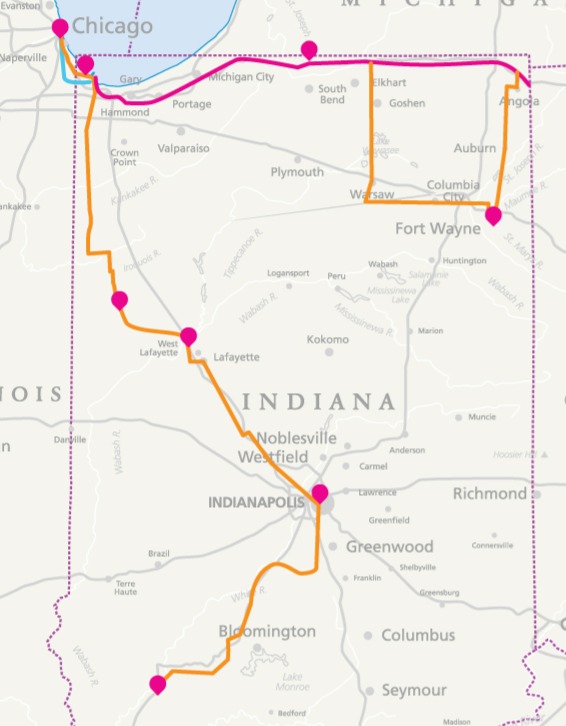Quantum Corridor network map showing routes from Chicago to Northwest Indiana